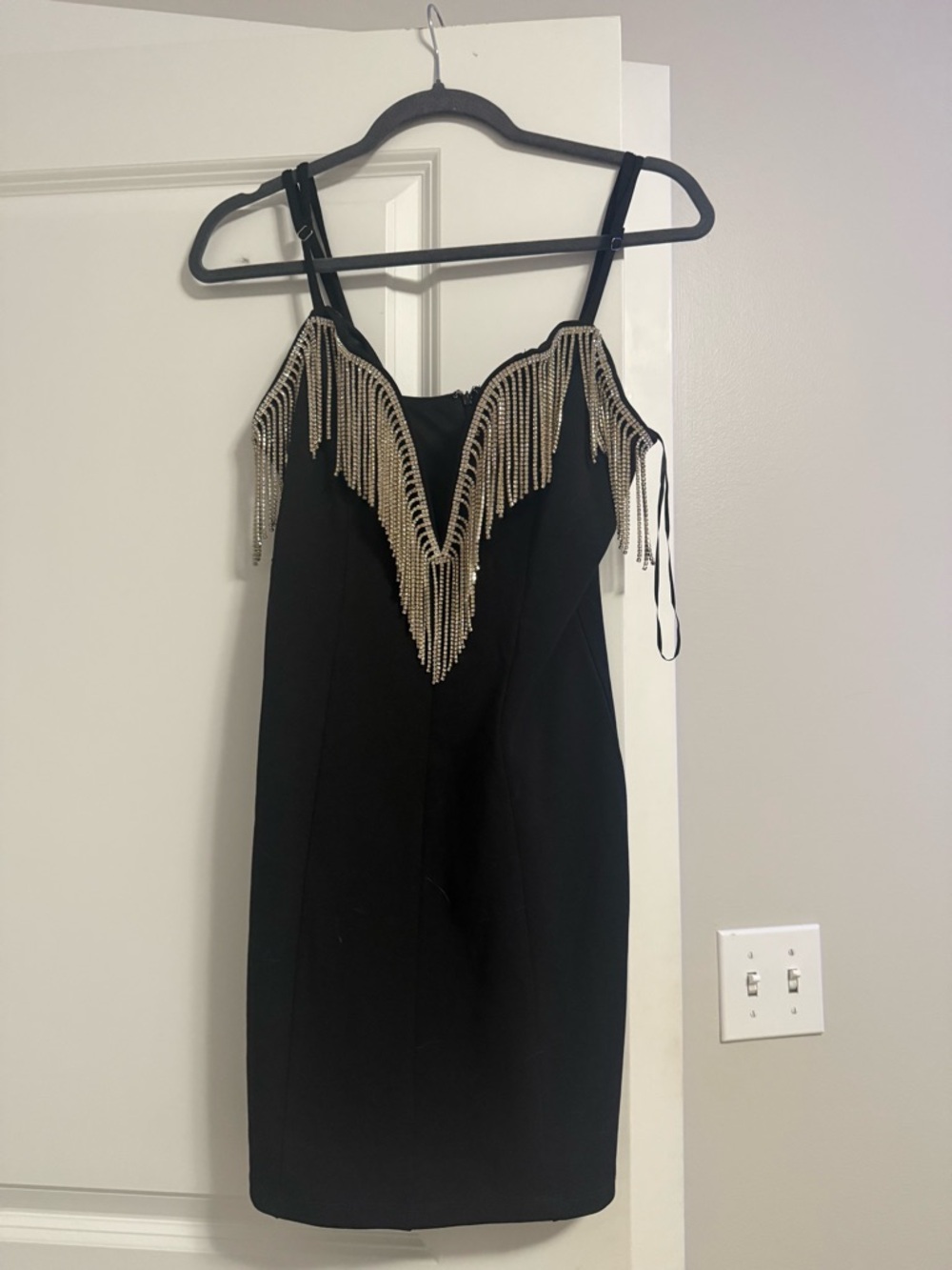Black Dress with Gold Fringe Accent - Sleeveless Cocktail Dress